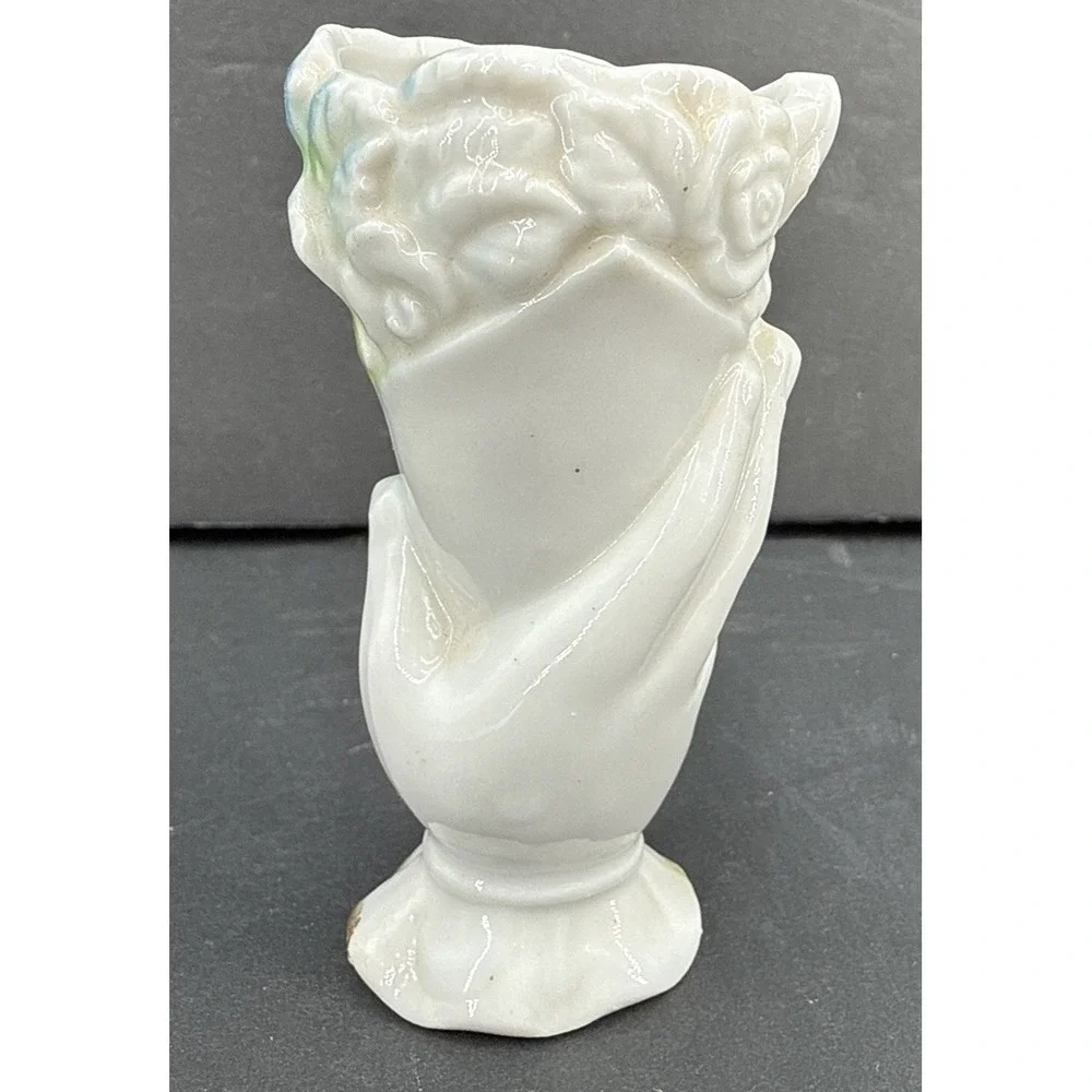 Vintage‎ 1940's Blue Rose Hand Bud vase Match Stick Holder Japan 3